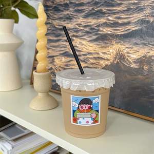 Vaso desechable de PET para bebidas frías con tapa antiderrames y pajita transparente para té con leche, café y bebidas caseras - Product Image 3