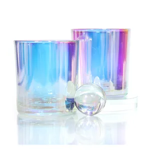 Custom Empty 10 oz Glass Candle Jar Iridescent Candle Holders With Lid and Box for Candle Making