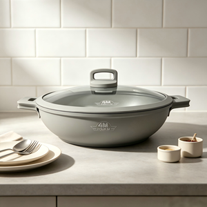 FOURM 36CM Casserole peu profonde antiadhésive avec revêtement en granit, en aluminium moulé sous pression, avec couvercle en verre, technologie allemande <span class=keywords><strong>Greblon</strong></span> C3, ustensiles de cuisine - Product Image 2