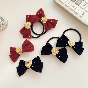 High-end metallic heart <b>bow</b> hair <b>clip</b>, hair tie, retro velvet hair <b>clip</b>, sweet bangs <b>clip</b> for women. - Product Image 4