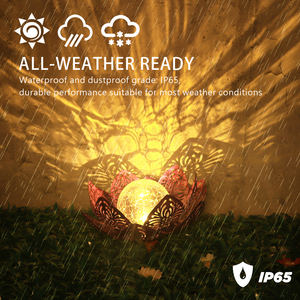 Lampe solaire d'extérieur en forme de lotus, étanche, avec globe en verre craquelé, lumières LED en forme de fleur de lotus, décoration pour patio extérieur - Product Image 3