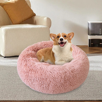 Coussin rond pour chien en peluche longue, confortable et apaisant, idéal pour l'hiver, antidérapant et chaud, vente en gros