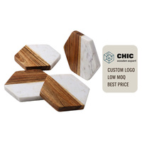 Ensemble de sous-verres de luxe en bois d'acacia et marbre, logo laser personnalisé, sous-verres antidérapants pour table basse, cadeau en gros