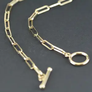 Cadena de eslabones cubanos de oro sólido hueco 9K, Clip de papel, cadena de collar