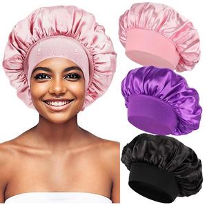 Bonnet en satin le plus vendu en gros, bonnet en soie avec large bande élastique douce pour dormir, bonnet de douche pour cheveux bouclés, bonnet de nuit - Product Image 1