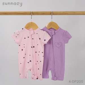 Romper Bayi Lengan Pendek Resleting Ganda 2 Pcs Katun Rib Musim Panas Baju Bayi Baru Lahir Lembut  Jumpsuit Bayi Bermotif - Product Image 2
