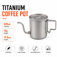 Cafetière en titane de 420 ml, bouilloire à café pour le camping, bouilloire ultralégère pour le café et le thé en plein air, avec bec verseur détachable