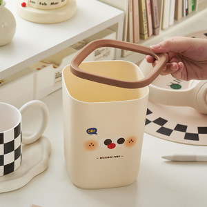 Cartoon Mini Wastebasket Cream Colored <b>Rectangle</b> Storage <b>Bin</b> For Desk Office Home Bedroom Student Use - Product Image 3