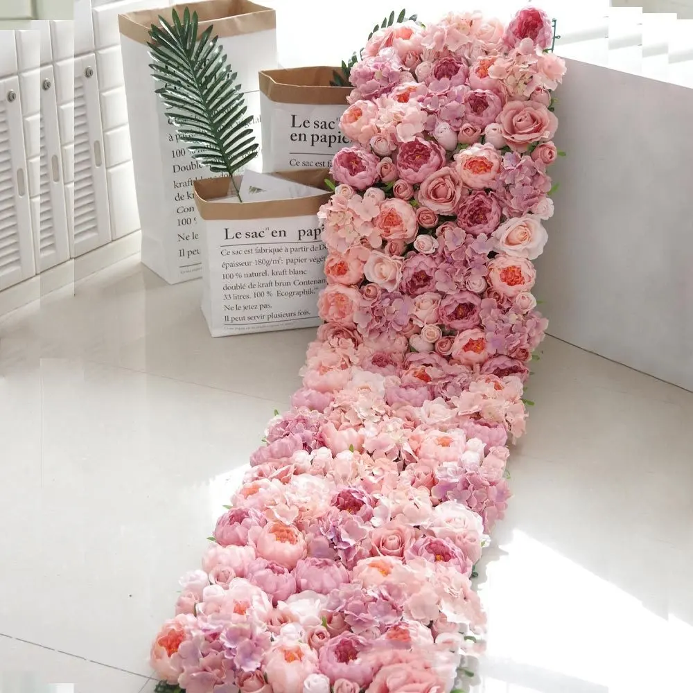 Penjualan terlaris bunga mawar plastik buatan latar belakang hidup dekorasi Panel dinding dekorasi pernikahan