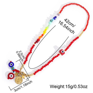 Collier artisanal d'été en perles Miyuki, étanche, en acier inoxydable, avec pendentif pièce Saint Benoît - Product Image 3