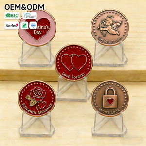 Pièce de défi personnalisée en métal moulé sous pression, 35 mm, 3 mm d'épaisseur, rouge, gaufrée, avec double cœurs, rose, <span class=keywords><strong>flèche</strong></span> de Cupidon et inscription 'Amour pour toujours', pour la Saint-Valentin - Product Image 5