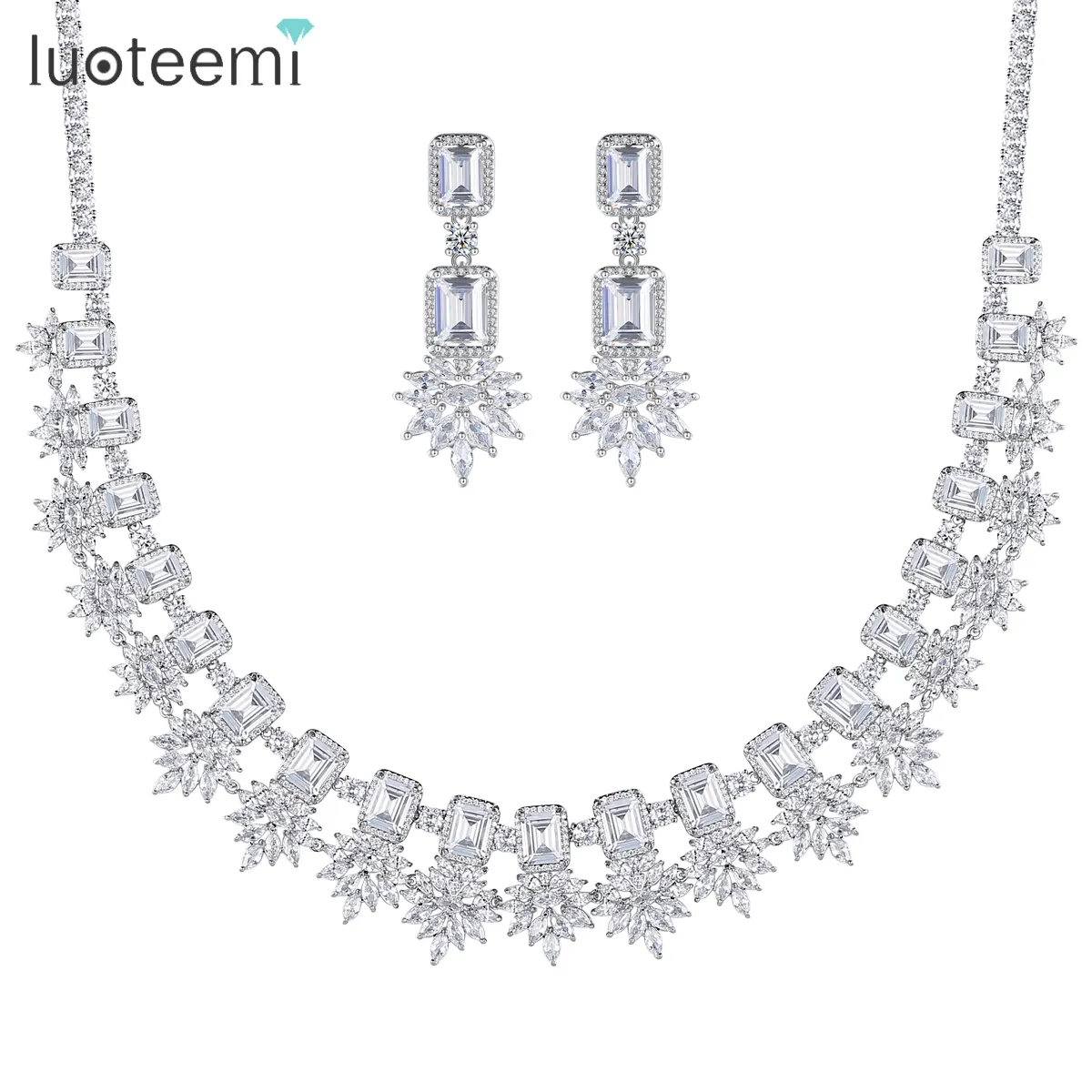 LUOTEEMI Necklace Wedding Earing Earring Zirconia Lady Fashion Cubic Zircon For Woman Bridal Jewelry Sets