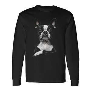 Camiseta de manga larga con diseño de perro Boston Terrier, color negro, unisex, talla para adultos M L XL XXL - Product Image 1