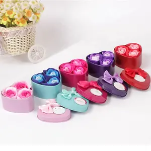 5 색 혼합 심장 모양의 3pcs 목욕 비누 장미 꽃 꽃 향기 발렌타인 데이 기념일 장미 비누 꽃 상자