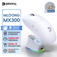 MLOONG MX300 Mouse Gaming Nirkabel Ultra-Ringan 1K Polling Rate 16000 DPI Mouse Gaming yang Dapat Diprogram dengan Dock Pengisian Daya