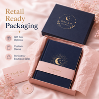 Carnet de rêves personnalisé à couverture rigide, en velours bleu marine, avec motif croissant de lune et étoile dorés, OEM ODM, vente en gros usine