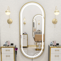 Grands Miroirs Dorés Pleine Longueur pour Salon de Coiffure Équipement de Style avec Lumière LED pour Mobilier de Salon Miroir de Coupe de Cheveux