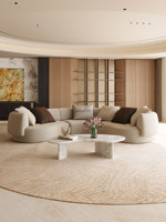 Sofá de Tela de Lujo Estilo Italiano, Importado, de Algodón y Lino, Forma Curva, Moderno, Oriental, de Una Plaza, Minimalista, para Villa