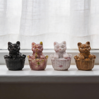 Vente en gros de figurines de chat sculptées dans un panier en cristal naturel, ensemble de statues d'animaux en cristal sculptées à la main, décoration d'intérieur pour la guérison par le Reiki