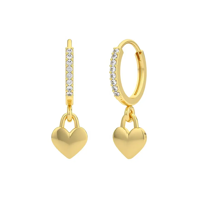 Elegant 925 Sterling Silver Crystals Circle Hoop Earrings Heart Key Dangle Earrings for Women Girls Party Gift