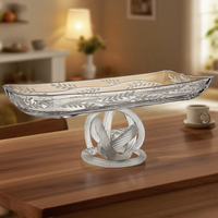 Gegraveerde bladmotief glazen fruitschaal met gedraaide knoopvoet, decoratieve glazen compot schaal voor tafelblad, Ramadan huisdecoratie