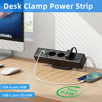 Stop Kontak Meja 65W USB-C PD Pengisian Cepat 3 Stop Kontak AC 2 Port USB-C Bahan Aluminium Alloy Universal Colokan EU