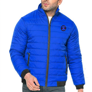 Veste matelassée pour homme, couleur unie, col montant, fermeture éclair sur le devant, logo, coupe-vent, vêtements d'hiver décontractés - Product Image 4