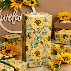 Papel de regalo de papel kraft con diseño de flores escarchadas simuladas, girasoles y margaritas, para fiestas de cumpleaños de mujeres y baby showers. - Product Image 5