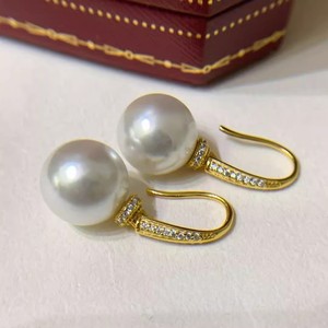 22433 S925 Accesorios de Plata para DIY con Perlas, Bandeja Vacía para Pendientes con Cuentas Redondas de 9-15 mm, Joyería de Plata de Moda, Gancho para Pendientes de 25 mm - Product Image 3