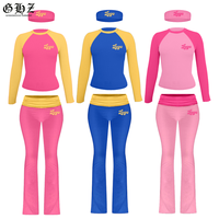 Ensemble deux pièces pour femme : T-shirt basique en jersey de coton personnalisé style Y2K et pantalon évasé contrastant à manches raglan