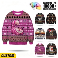 Sweat-shirt à col rond pour homme personnalisé ODM avec sublimation rose de chat de Noël et impression intégrale pour les fêtes de Noël
