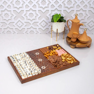 Bandeja rectangular de madera para servir mopa para el Ramadán, bandeja de madera de Acacia para Chocolate con incrustación de perla Madre, regalo Eid para Arabia - Product Image 5