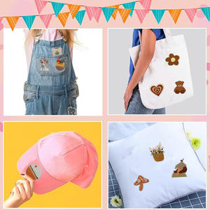 Parche Bordado Termoadhesivo Ecológico para Decoración de Sombreros, Ropa y Mochilas, Nuevo Diseño con Oso, Flor, Hoja, Hongo y Corazón en Color Café - Product Image 3