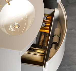 Mueble de baño de acero inoxidable de diseño moderno, tocadores de inodoro impermeables con lavabo de cerámica y espejo enmarcado para villas - Product Image 5