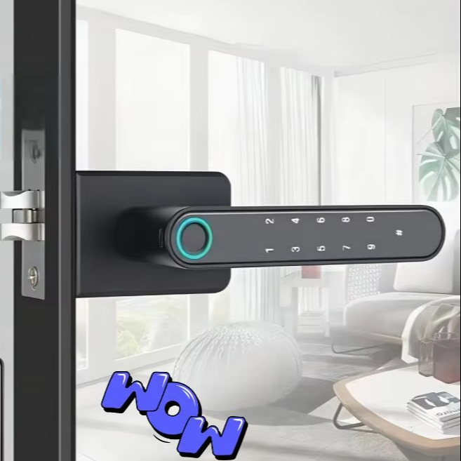 Monitoring Waterproof Tuya Wifi Fingerprint Digital Design Interior Waterproof Handle for Wooden Smart Door Locks