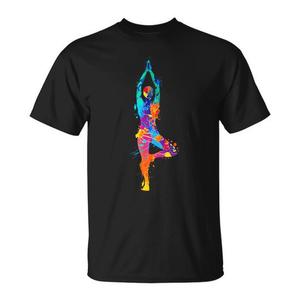 T-shirt promotionnel coloré avec motif d'arbre de yoga artistique en aquarelle - Product Image 1