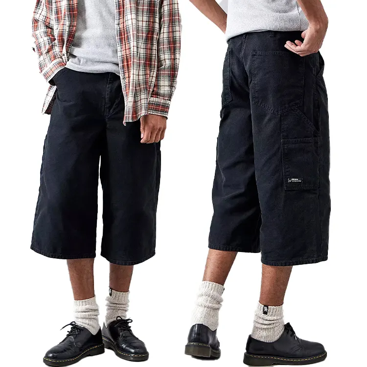 Hoge Kwaliteit Custom Label Baggy Jorts Capri Jeans Heren Multi Pocket Cargo Shorts Mode Casual Zwart Denim Shorts Heren