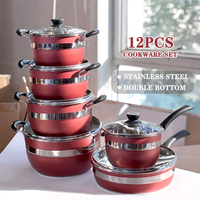 Pabrik Stainless Steel 12 buah Set Pot Set peralatan masak campuran tebal penggorengan induksi Panela De Inox Ollas De Cocina