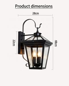 Lámpara de Pared Exterior de Jardín Grande Retro Negra E14 * 3, Lámpara de Pared LED Exterior Impermeable para Patio de Villa, Pasillo - Product Image 3