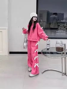 Nuovo Set di abbigliamento <span class=keywords><strong>per</strong></span> <span class=keywords><strong>ragazze</strong></span> adolescenti a maniche lunghe con fiocchi felpa + pantaloni Set di abbigliamento <span class=keywords><strong>per</strong></span> bambini - Product Image 3