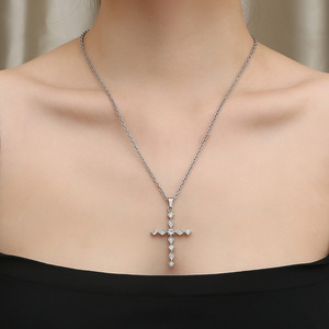 yunnique style diamond-encrusted cross <b>titanium</b> steel necklace, elegant and stylish women's clavicle <b>chain</b>, colorfa - Product Image 2