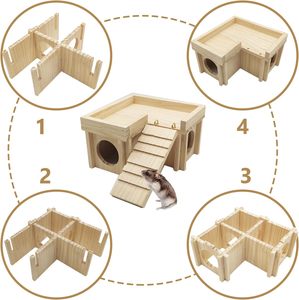 Hamster Jouets Maison En Bois Massif Cachette Balançoire Échelle Ramper Gym Tunnel Aménagement Paysager - Product Image 2