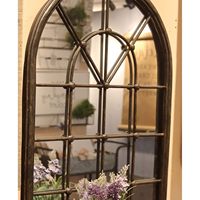 PARISLOFT 28" H Elegant Window Shaped Black Metal Framed MirrorFarmhouse Window Pane Mirror,Country Wall DecorFarmhouse Wall Dec