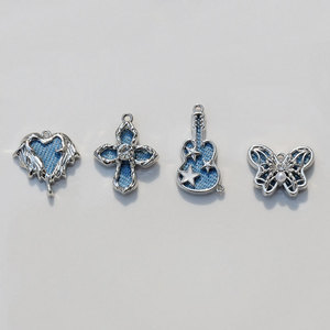 Colgante de mariposa azul con corazón y cruz para guitarra, de aleación chapada, accesorios de joyería para bricolaje de pendientes - Product Image 4