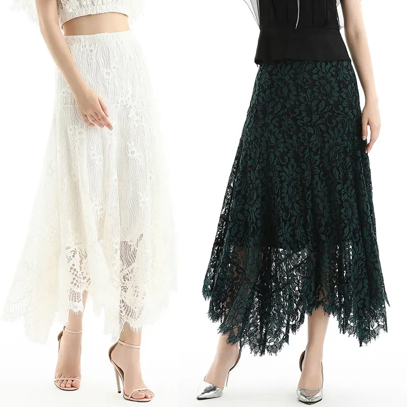 NS065 Summer Fall High Quality Fashion Elegant Asymmetrical Embroidered Flare Long Girls Women Skirts