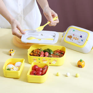 Cute Stackable Airtight Keep <b>Food</b> Double Layer <b>Plastic</b> Tiffin Lunch Box Bento <b>Food</b> Storage <b>Container</b> for Adults & Kids - Product Image 4