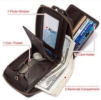 Dompet Pendek Pria RFID ODM/OEM 100% Kulit Asli dengan Kantong Koin Ber-resleting, Logo Dapat Disesuaikan, Tempat Kartu