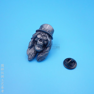 Broche modèle crâne en alliage de zinc noir antique, épinglette décorative pour fête, bijou de mode unisexe - Product Image 3