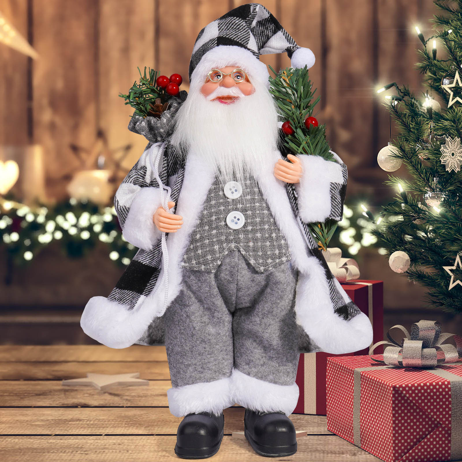Black and white plaid santa claus