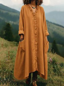 Vestido de mujer de algodón de color liso, holgado, a la moda, para primavera y verano 2026, estilo europeo y americano, con orejeras. - Product Image 2